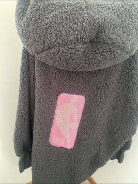 NBA Breast Cancer Awareness Logoman-Women's Black Teddy Jacket/Plush Fleece Coat